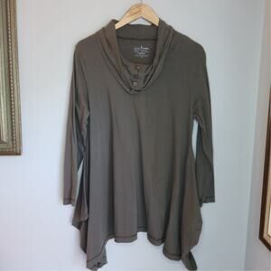 Neon Buddha Olive Green Cowl Neck Asymmetrical Tunic XL
